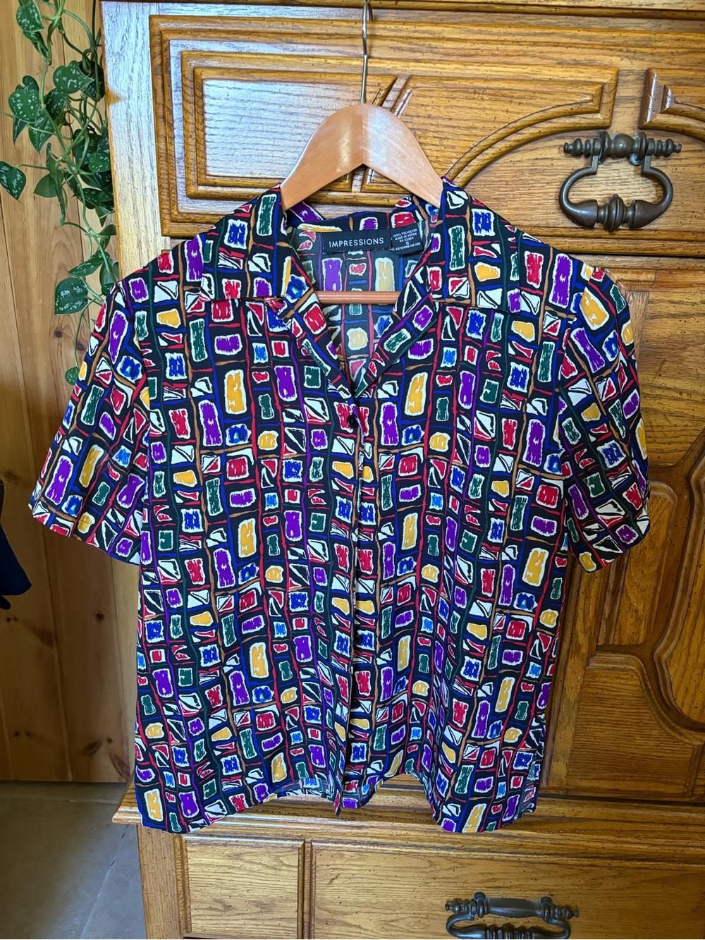 Impressions women’s Short-Sleeve Button Shirt - Multicolor Geometric Print